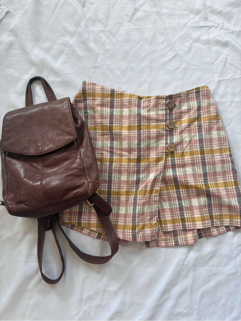 Nasty Gal Plaid Button-Front Mini Skort in Pink and Mustard